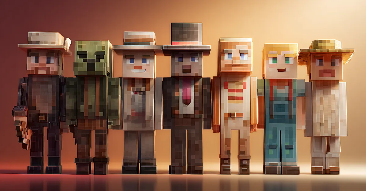 different minecraft characters lined up to compare personalities