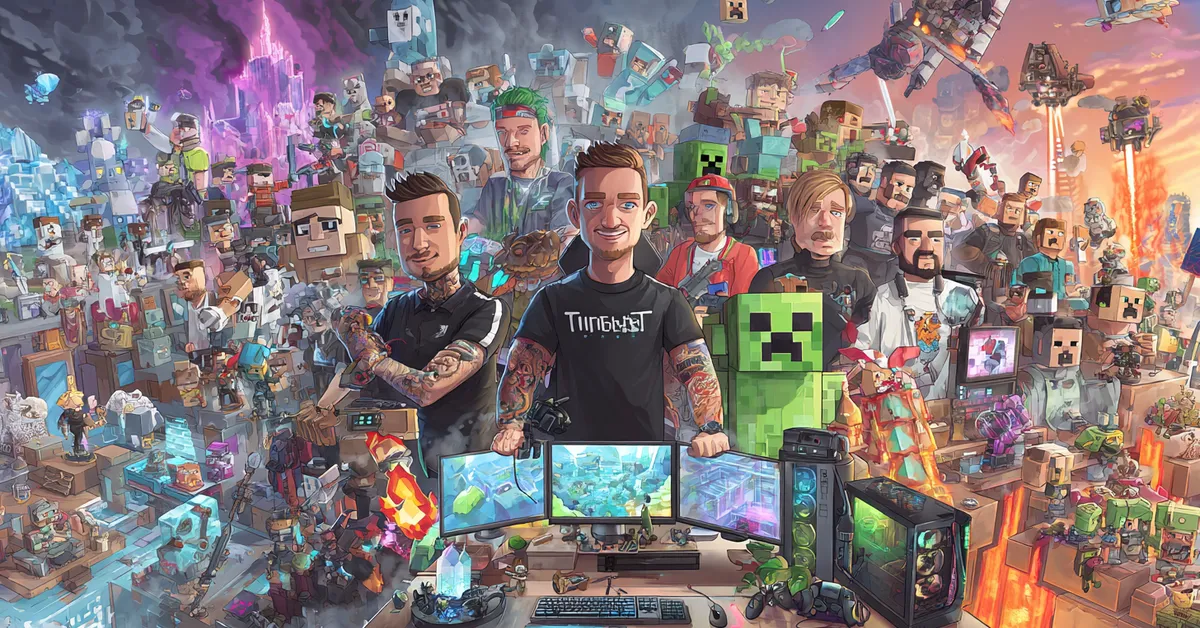 collage of well known minecraft youtubers with gaming setups