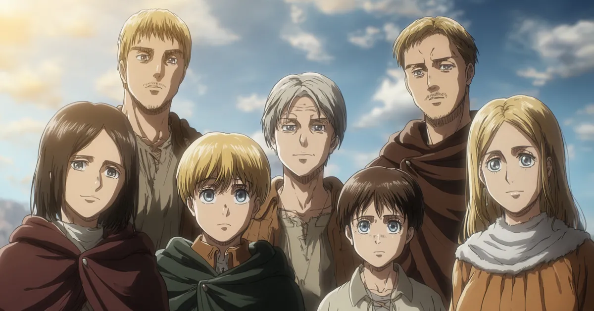 group of characters showing family bonds in attack on titan world