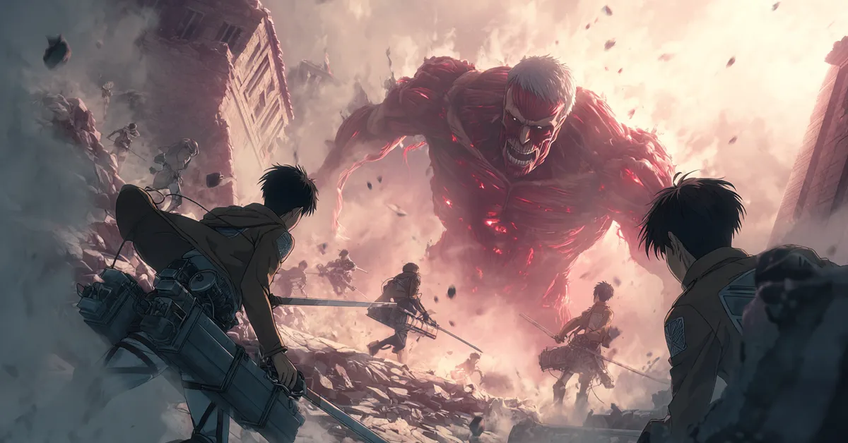 intense rooftop battle between titans and soldiers in attack on titan