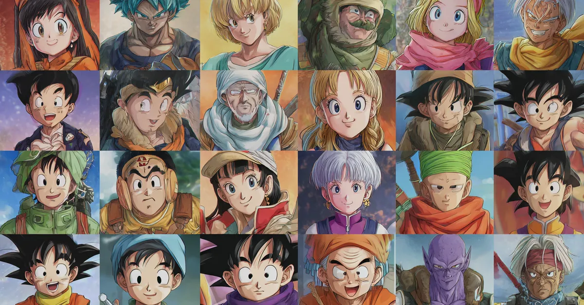 collage of main dragon ball characters from across sagas