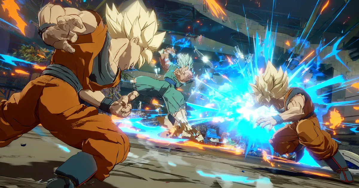 screenshot from dragon ball fighterz game showing fighters in action