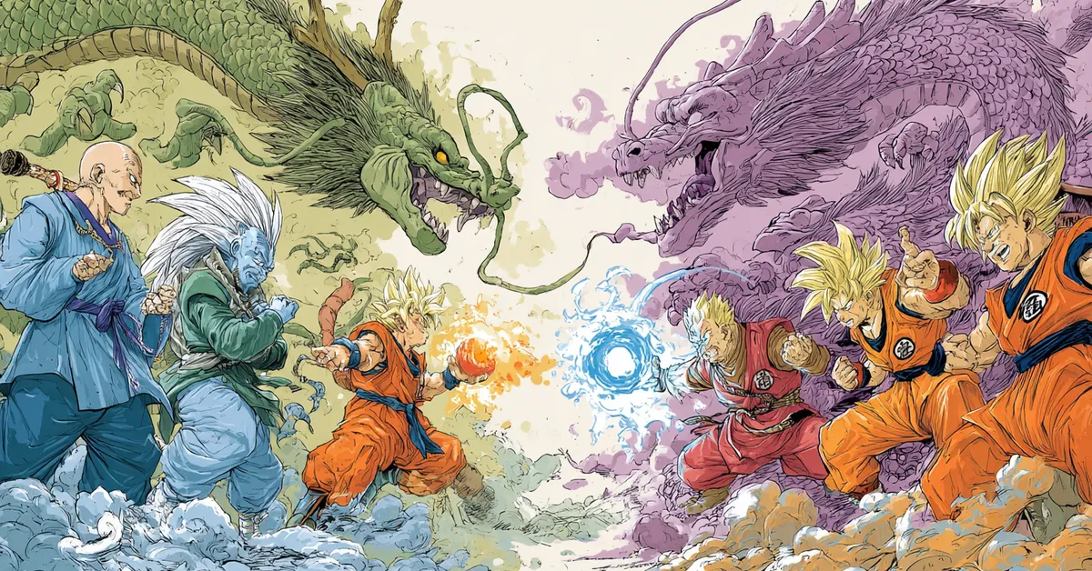 illustration showing different dragon ball races ready for battle