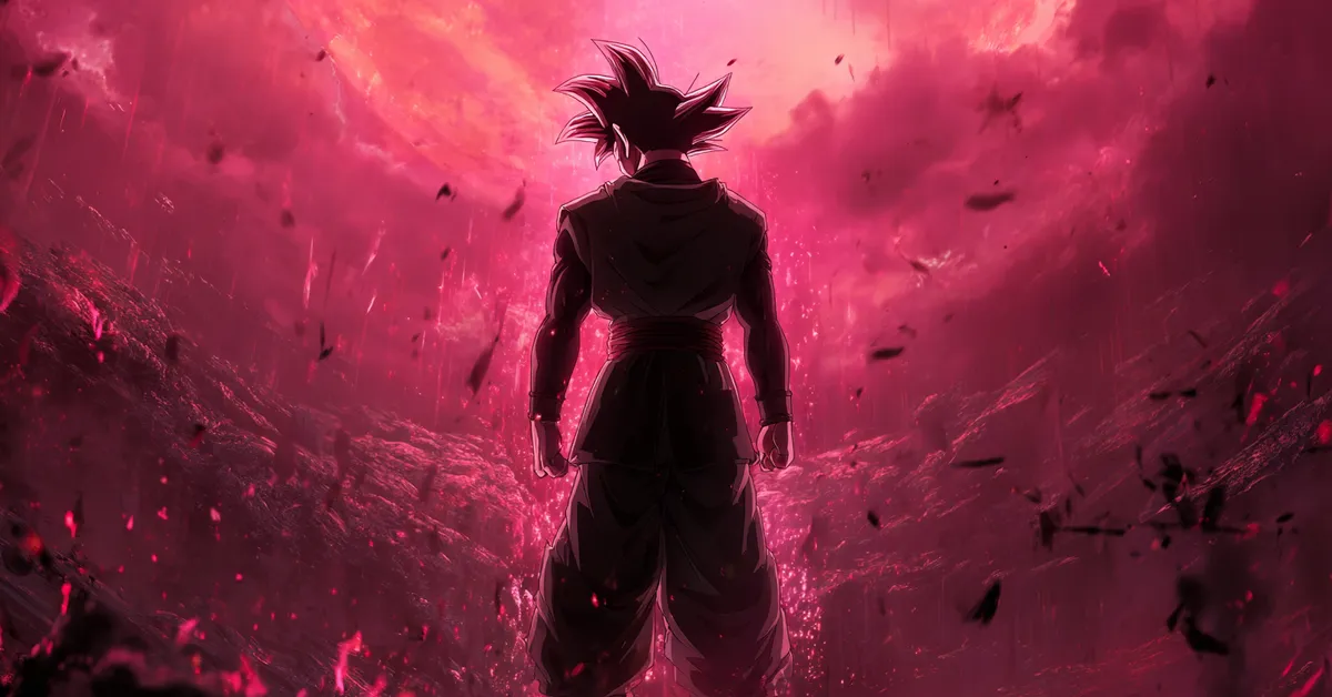 dark aura surrounding goku black in dramatic scene (dragon ball)