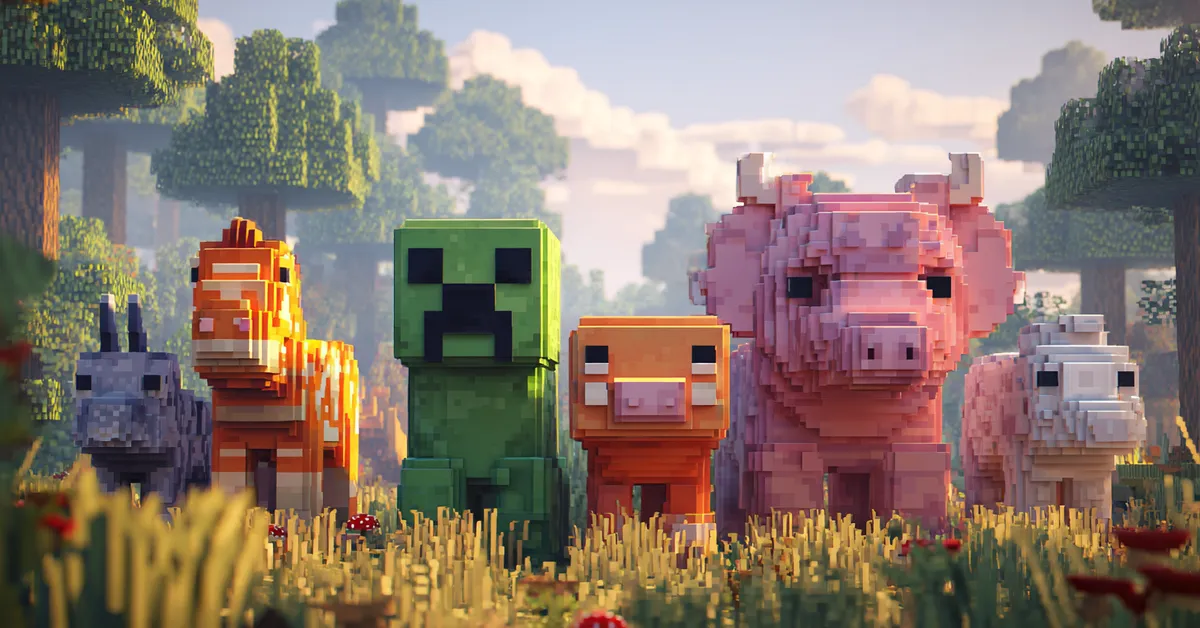 A colorful Minecraft scene showing different animals representing quiz personalities