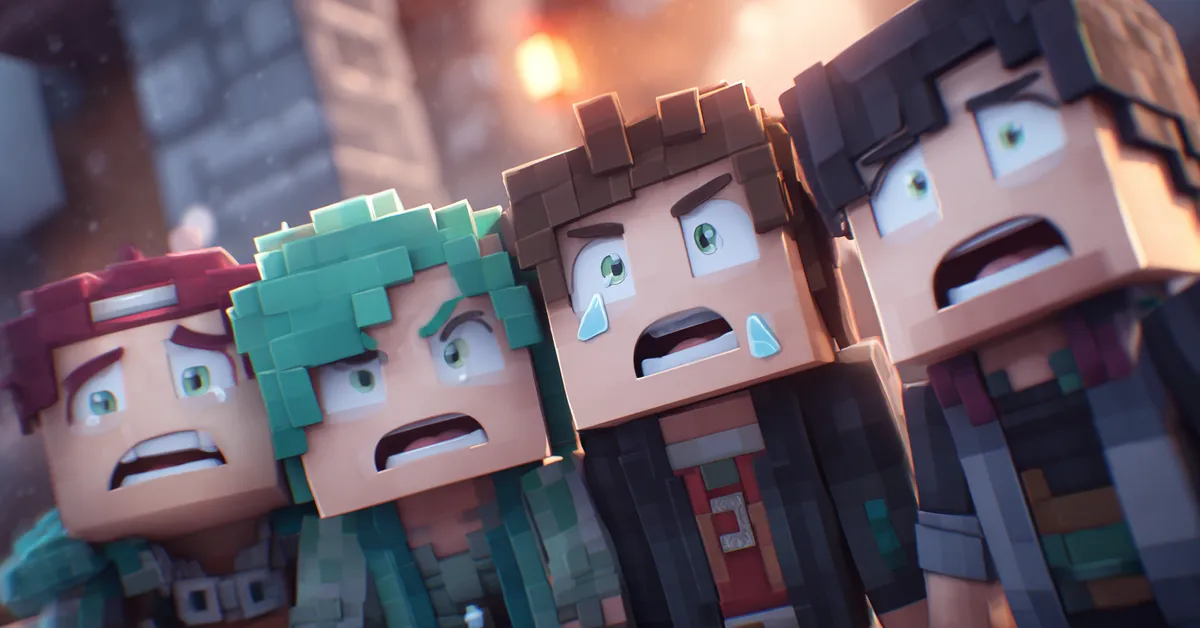 Characters reenacting emotional moments from the Minecraft Diaries roleplay