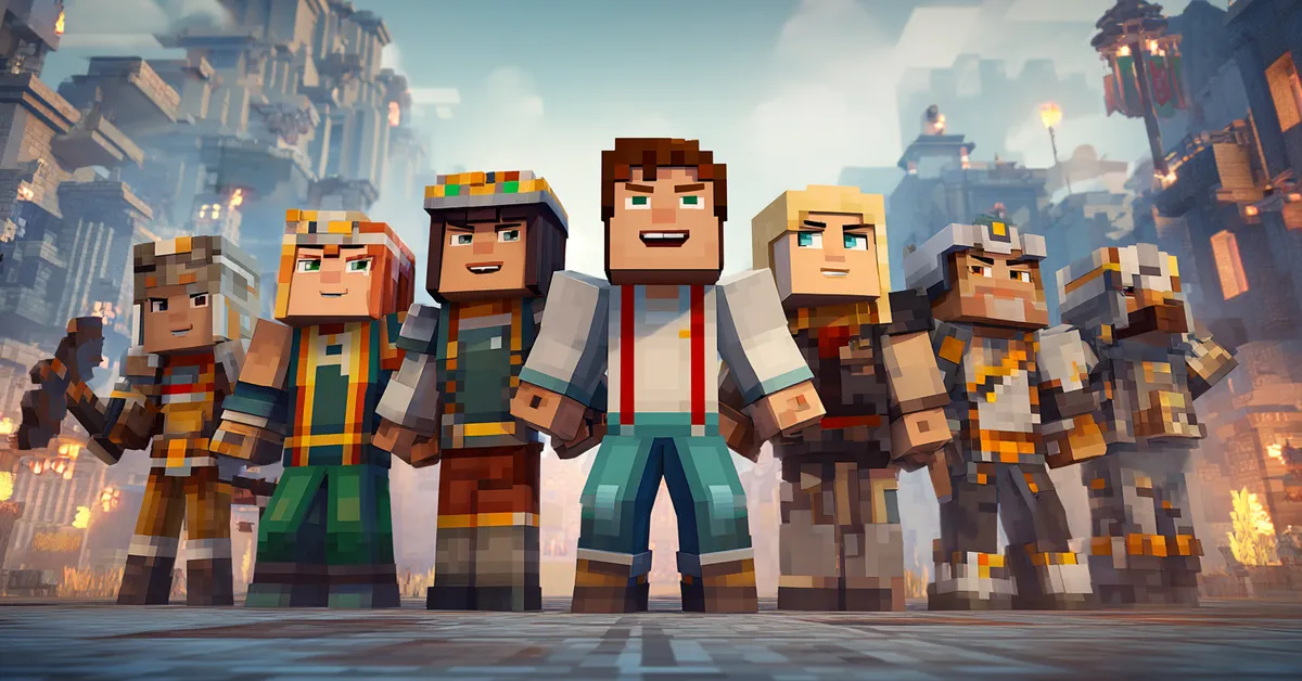 Minecraft Story Mode heroes standing together ready for adventure