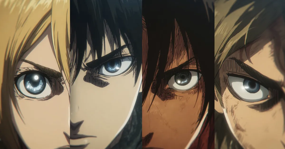 anime lineup showing attack on titan characters for personality quiz