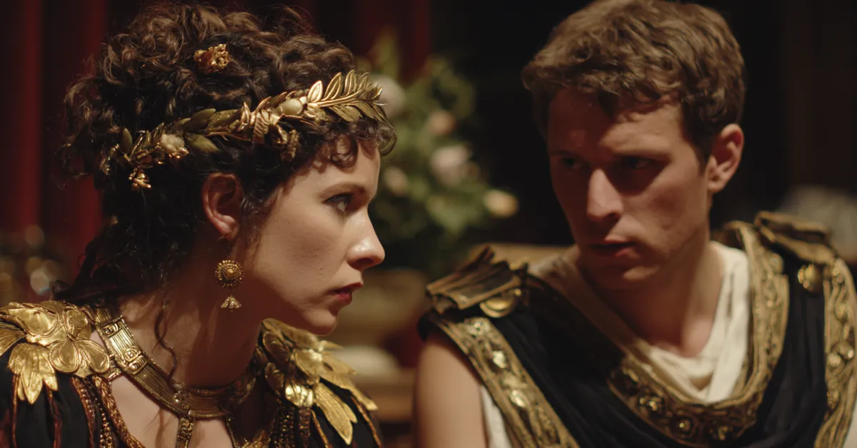 messenger speaking nervously to cleopatra about news from rome for act 3 scene 3