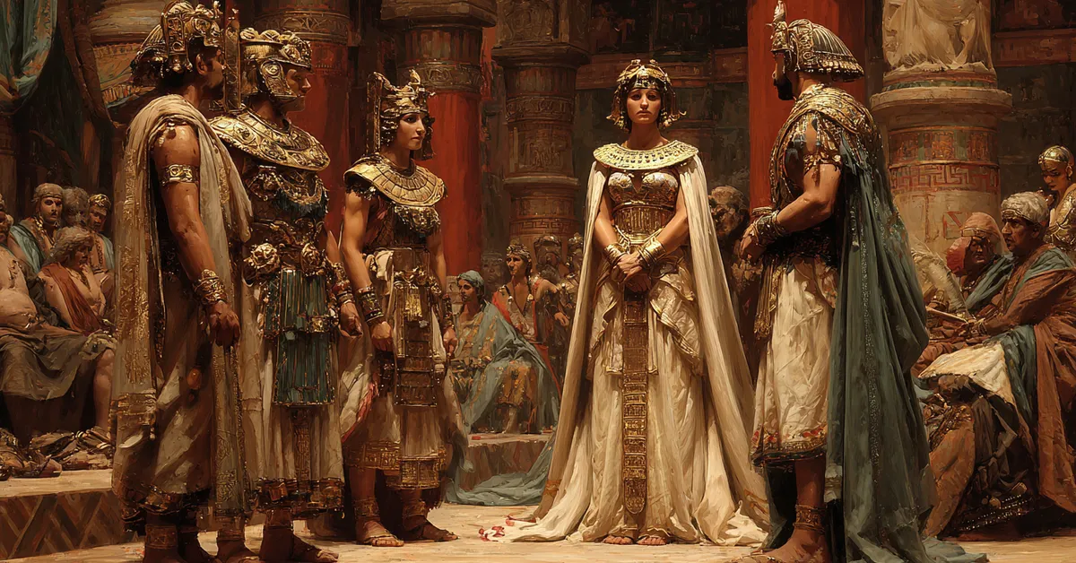 antony accusing cleopatra while she stands with her attendants in her chamber for act 4 scene 13