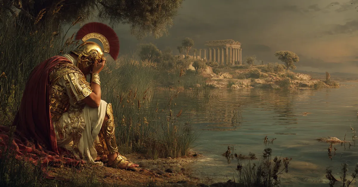 enobarbus sitting alone near a riverbank realizing his mistake for act 4 scene 5