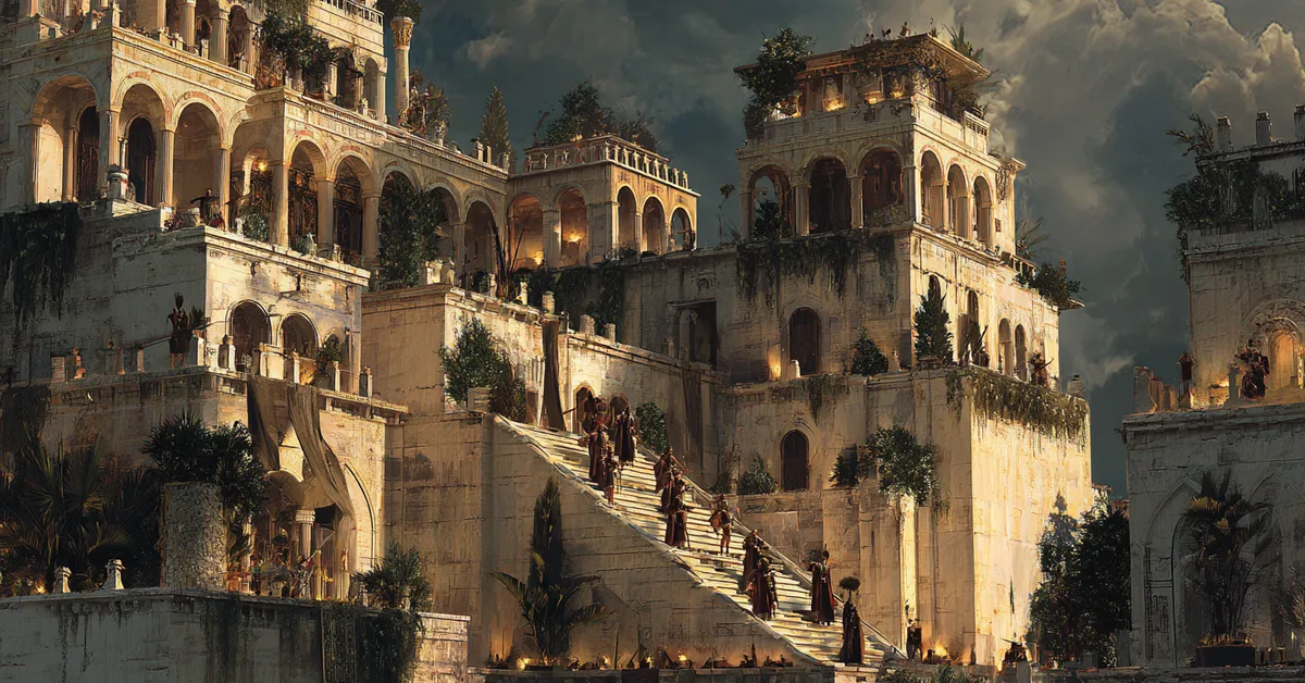 cleopatra�s fortress tower with guards positioned along the walls for act 4 scene 6