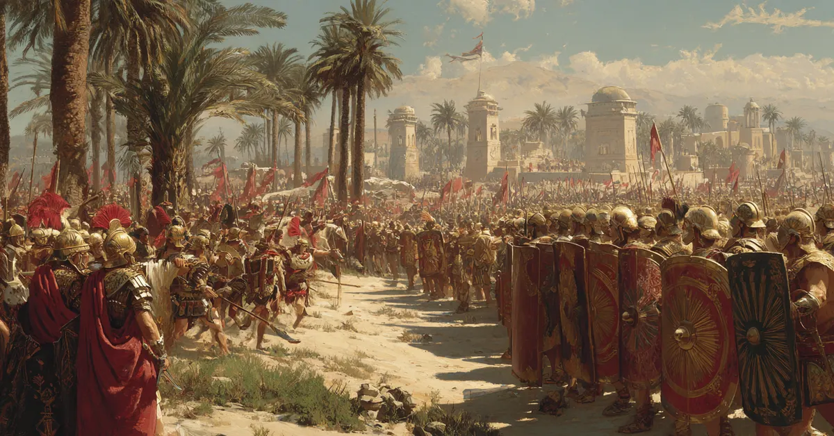 roman and egyptian troops clashing in a brief skirmish for act 4 scene 7
