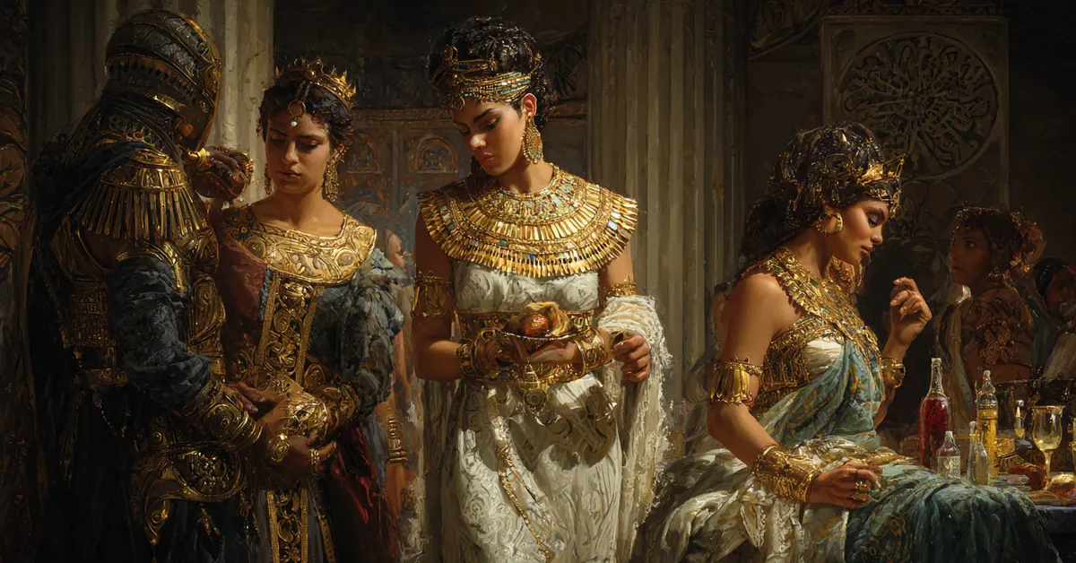 cleopatra holding the asp while attendants watch in sorrow for act 5 scene 2