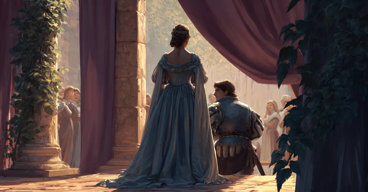 Helena in Rousillon watching Bertram prepare to leave for the French court capturing the longing of Act 1 in Shakespeare Alls Well That Ends Well