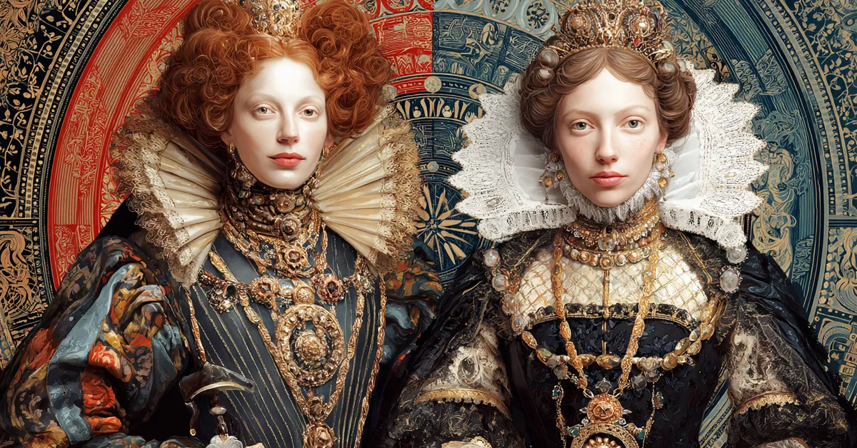 illustrated collage of Helena Bertram the King of France and the Countess representing the full story of Shakespeare play Alls Well That Ends Well