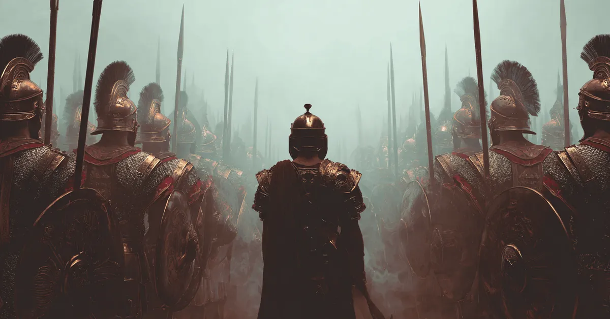 image of antony standing between roman soldiers during rising tension in act 3