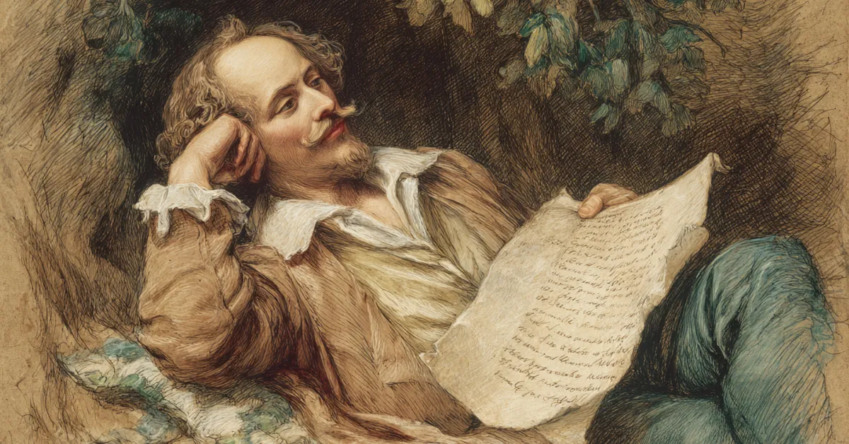 a parchment with highlighted lines as if preparing for quote identification from the play