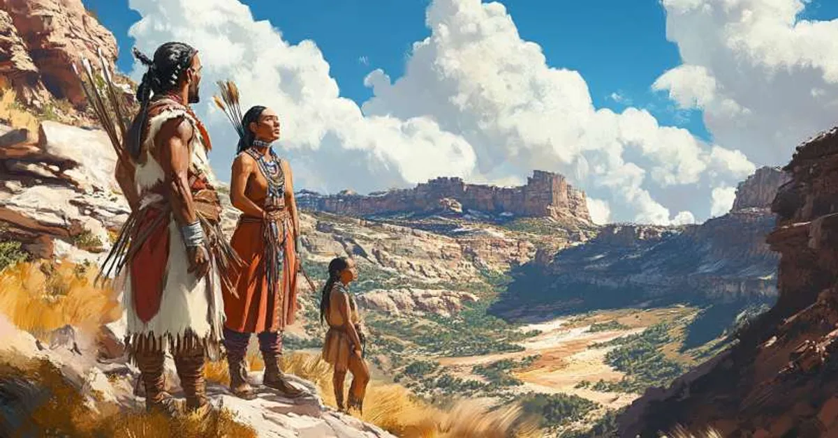 three people overlooking vast desert canyon landscape depicting the savage reservation in brave new world chapter 7