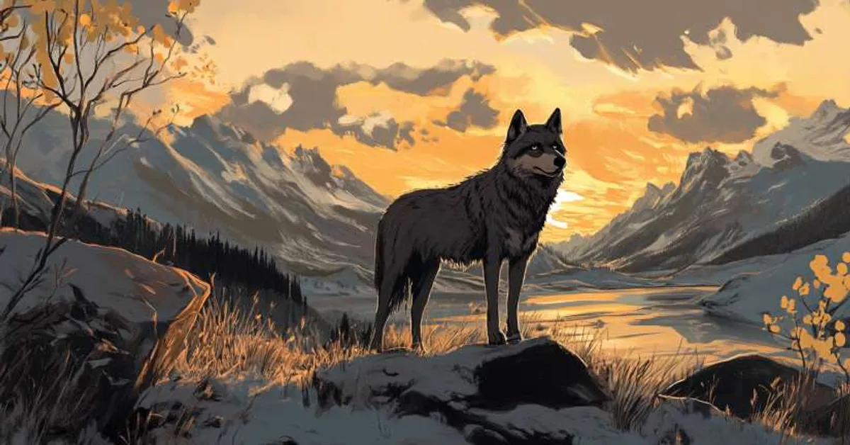 A lone wolf overlooking a sweeping mountain valley reflects the full arc of Call of the Wild, highlighting Buck�s journey from domestication to instinct.
