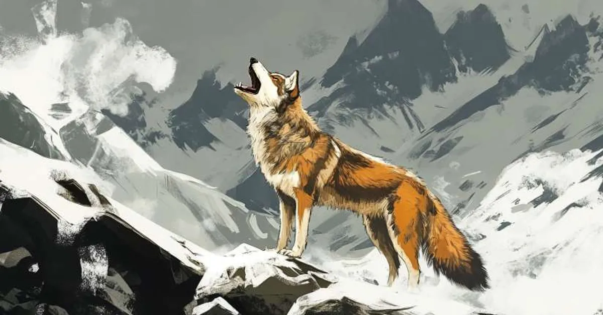 A wolf howling in the snowy mountains reinforces thematic vocabulary tied to wilderness, instinct, and survival in Call of the Wild.