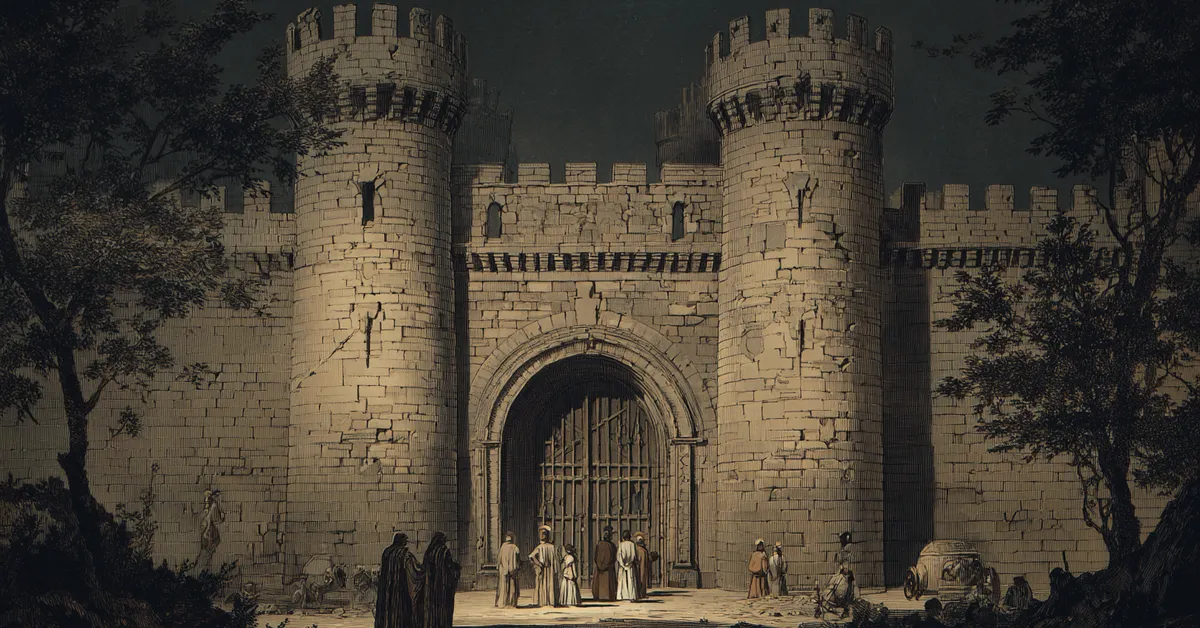 A castle gate where King Duncan arrives with attendants showing the welcome in Macbeth Act 1 Scene 6
