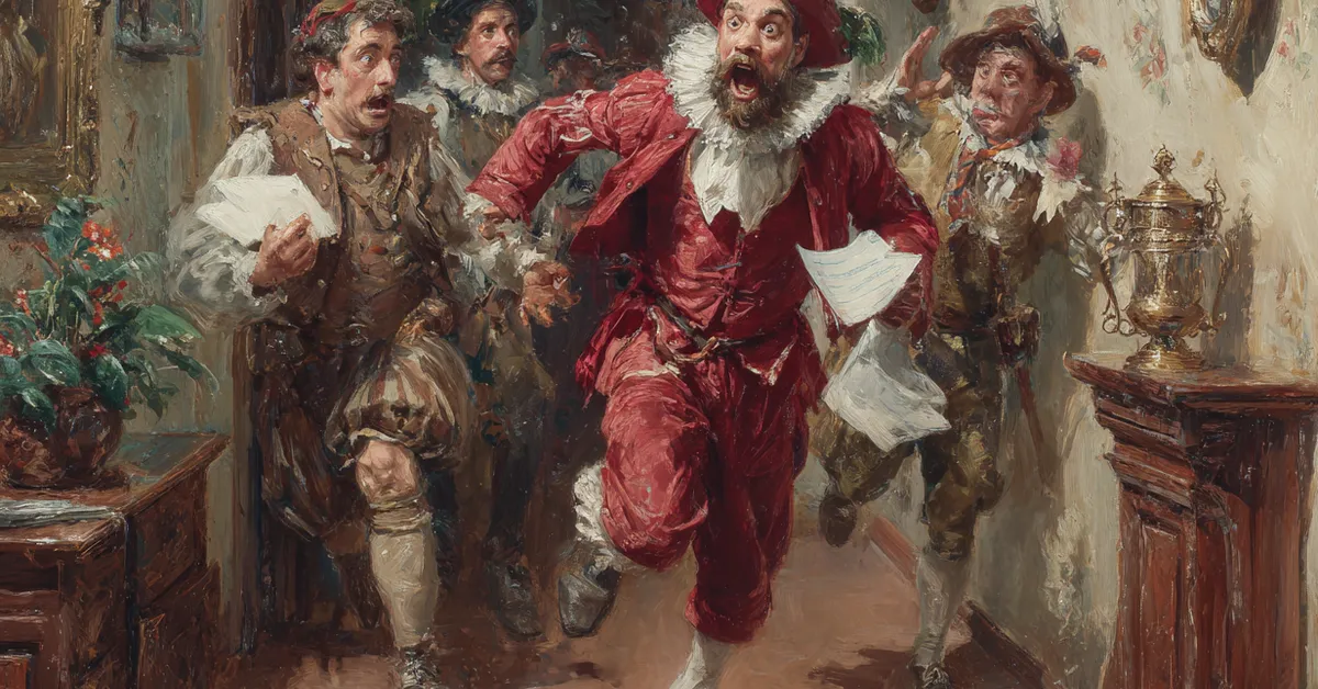 indoors corridor where a servant rushes in breathlessly to deliver startling news in act 4 scene 2