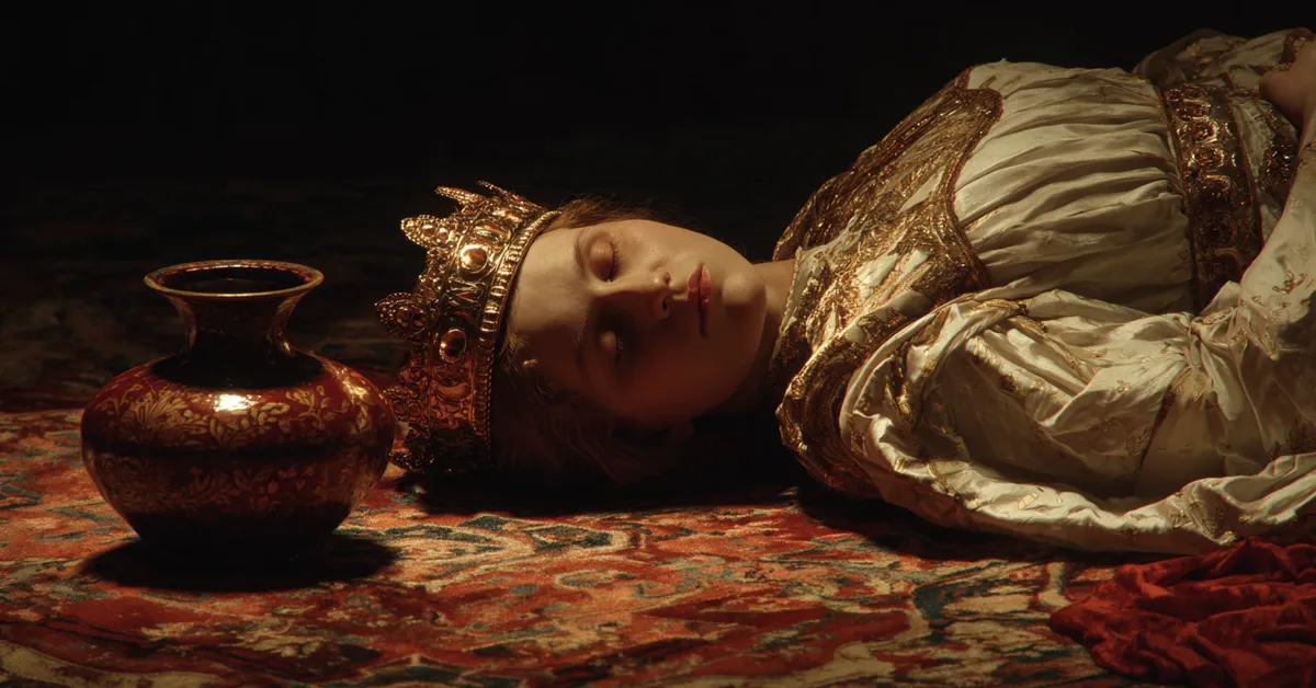 Royal crown resting under angled light suggesting the political tension that begins Act 1