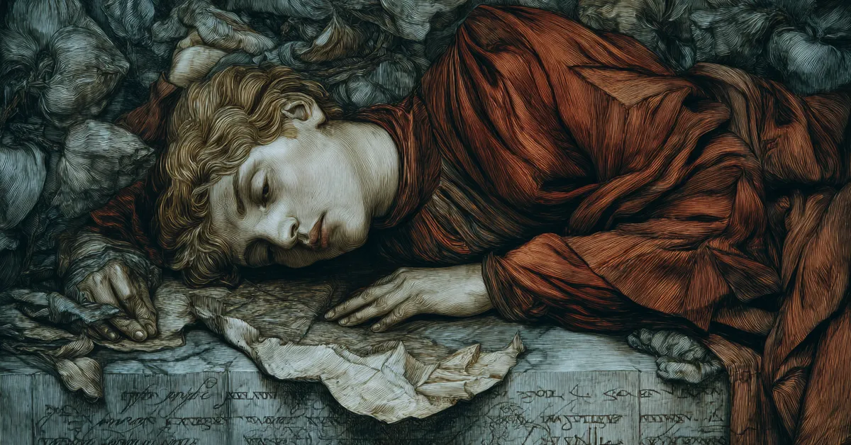 Crumpled letter left on a stone bench echoing the emotional turmoil of Act 3 Scene 2