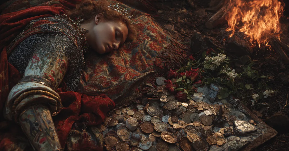 Dim campfire beside scattered war tokens reflecting the military urgency of Act 4