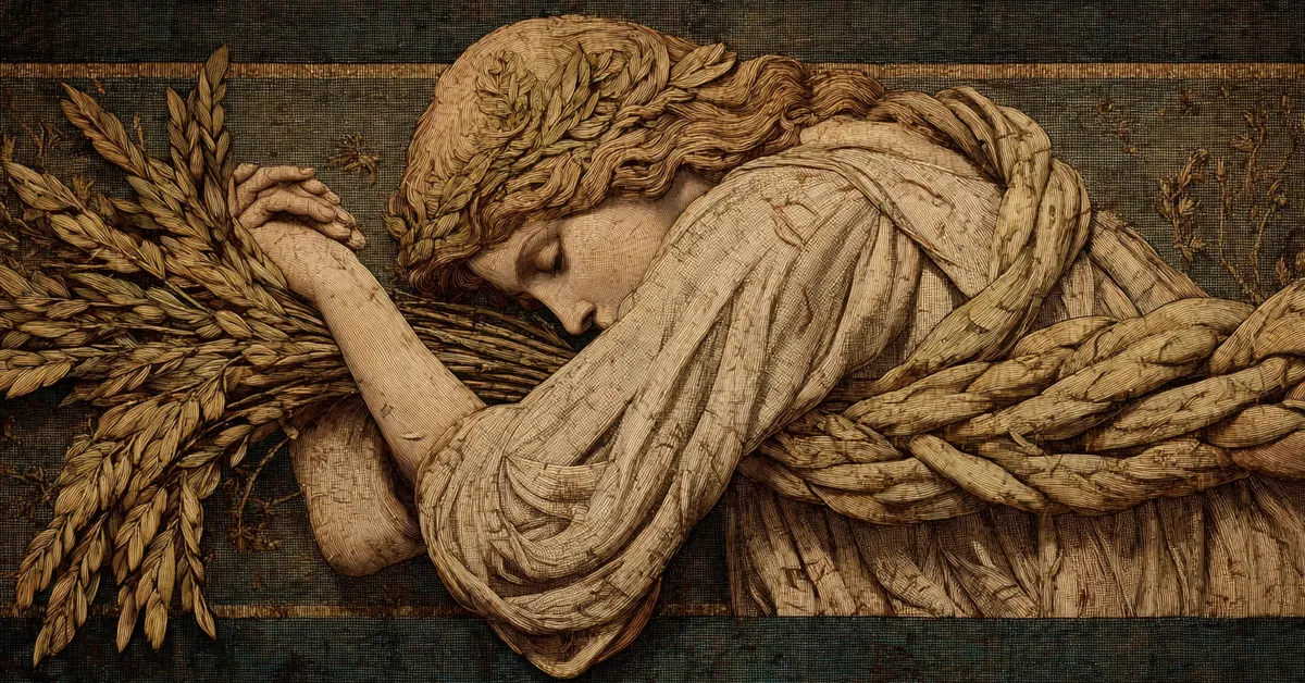 Simple grave marker with a woven garland symbolizing the mourning in Act 4 Scene 2