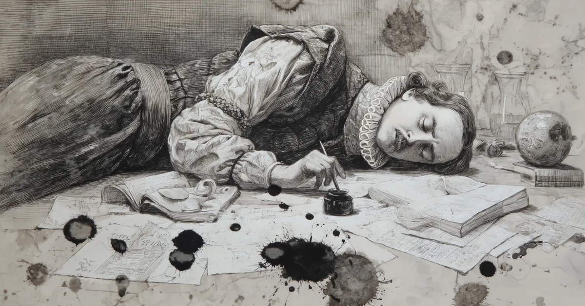 Feather beside scattered ink blots representing the rhetorical techniques highlighted in the study of literary devices