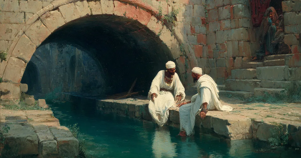 A dark canal bridge where two men converse urgently capturing the tension in Othello Act 1 Scene 1