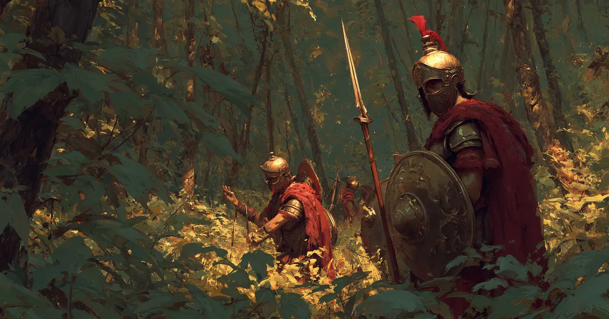 Dense woods where an ambush waits behind tall shrubs referencing Titus Andronicus Act 2 Scene 3