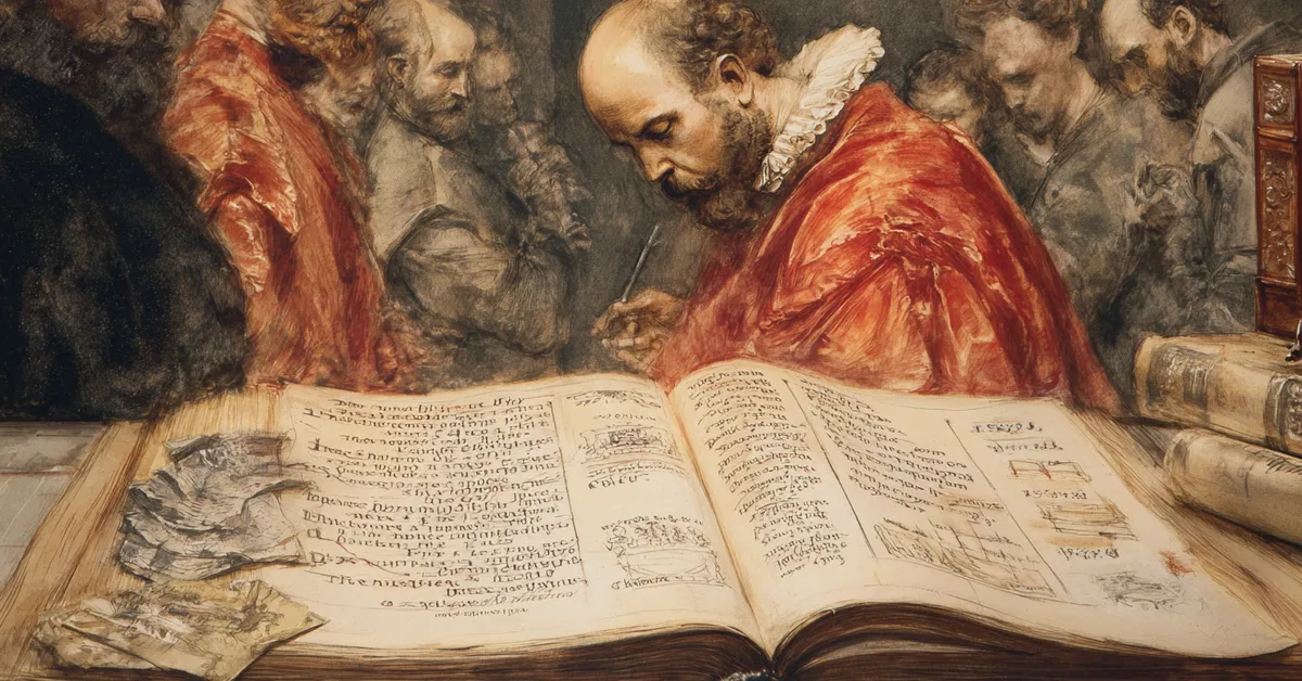 A dictionary open to classical and archaic terms with margin notes helping with Timon of Athens vocabulary