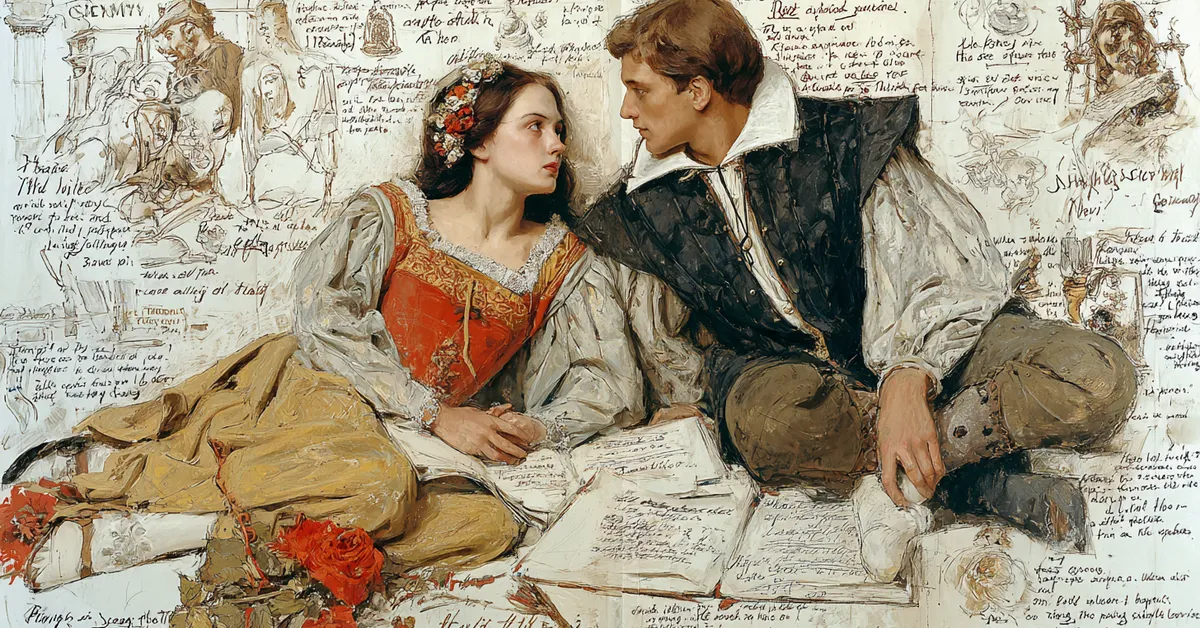 A dictionary open to Elizabethan terms with notes in the margin supporting Romeo and Juliet vocabulary work