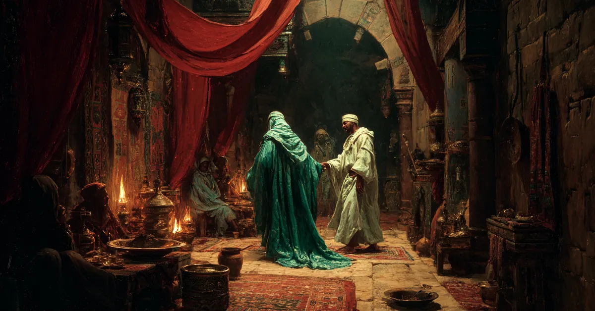 A dim chamber where shadowy figures argue by torchlight reflecting the emotional unraveling of Othello Act 4