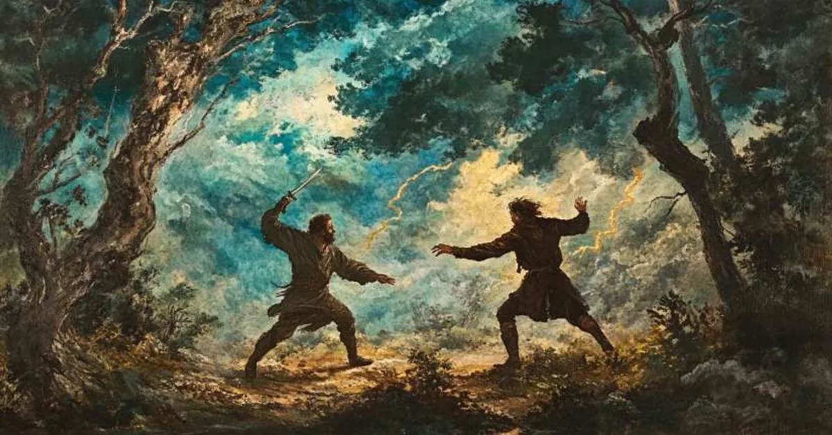 tense moment showing edmund betraying edgar to gloucester