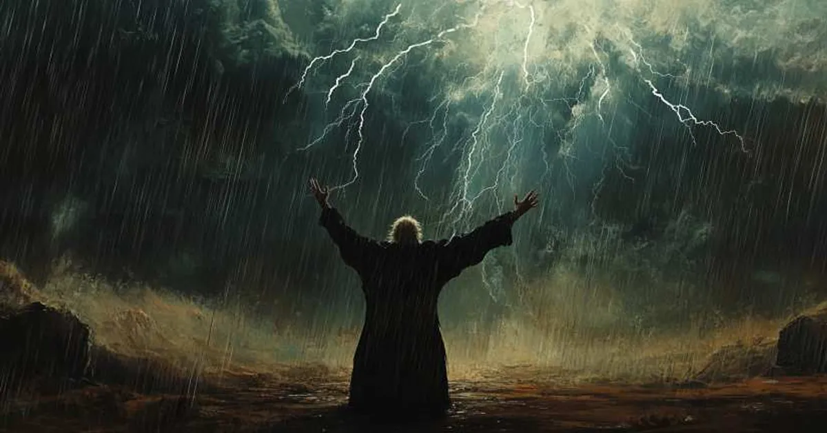 king lear standing in the storm shouting at the heavens