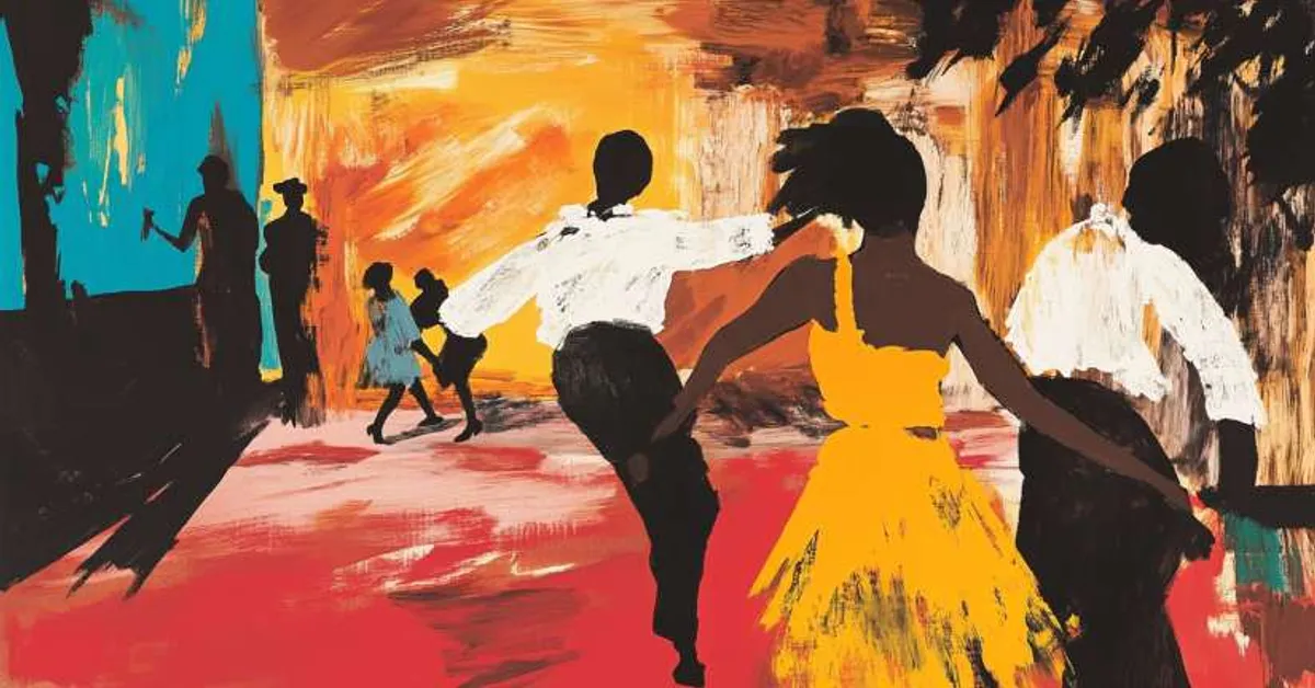figures dancing with strong brushstrokes and bold colors for Things Fall Apart Literary Devices