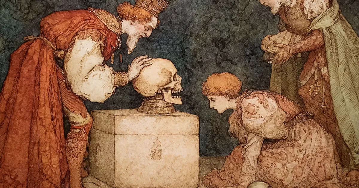 Prince of Arragon choosing the silver casket and finding the fool�s head in Act 2 Scene 9