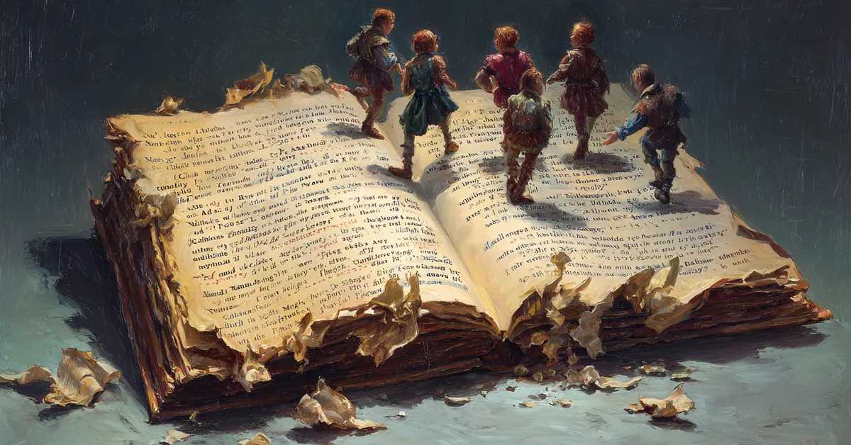 open book with highlighted passages showing metaphors and puns from the play