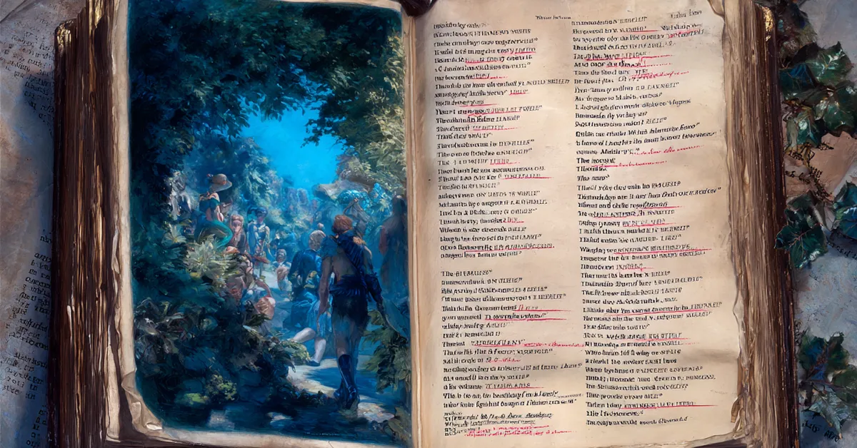 Antique manuscript page with highlighted Shakespearean vocabulary from A Midsummer Night�s Dream