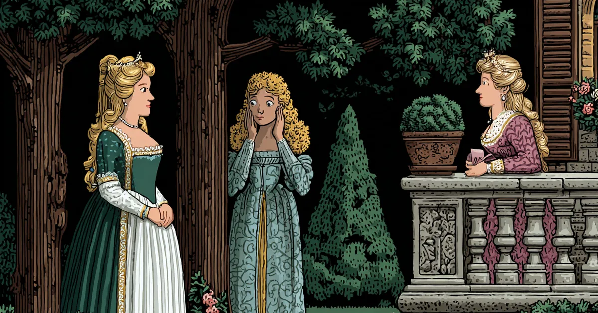 Beatrice overhearing Hero and Ursula discussing Benedick�s affection in Act 3 Scene 1