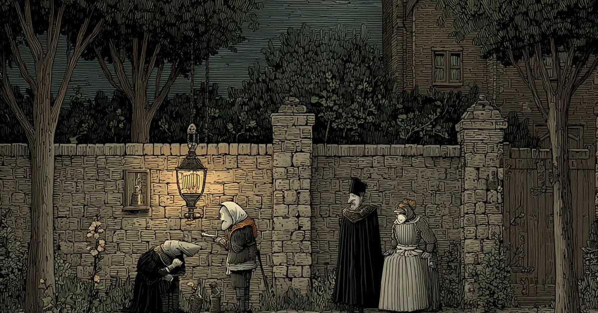 Dogberry and the watchmen eavesdropping on Borachio�s confession at night in Act 3 Scene 3