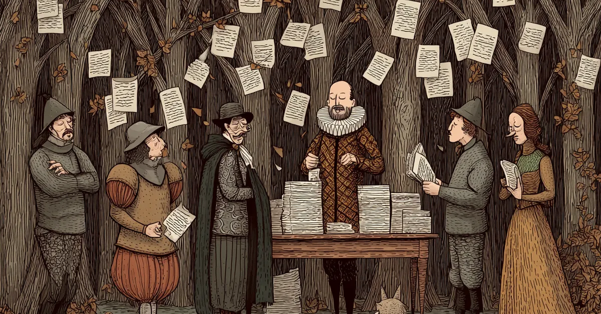 Dogberry confusing Leonato with mixed-up legal reports in Act 3 Scene 5