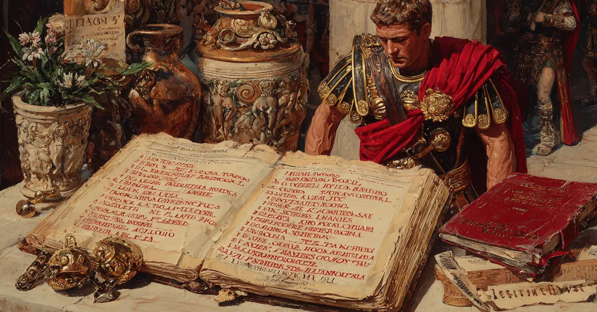 A dictionary open to Latin-rooted words with notes in the margins supporting vocabulary learning for The Tragedy Of Julius Caesar