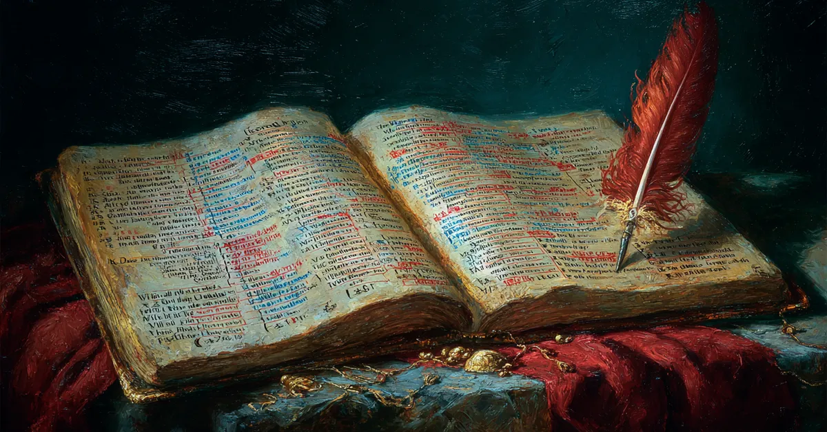 An open playbook with flagged lines and a quill pointing toward a key speech referencing quote study in Henry VI Part 2 Quote Identification