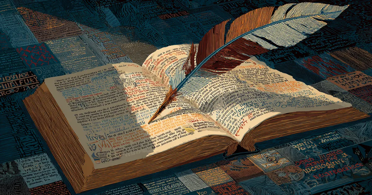 An open playbook with highlighted lines and a quill pointing toward a key speech referencing quote study in Henry VI Part 1 Quote Identification