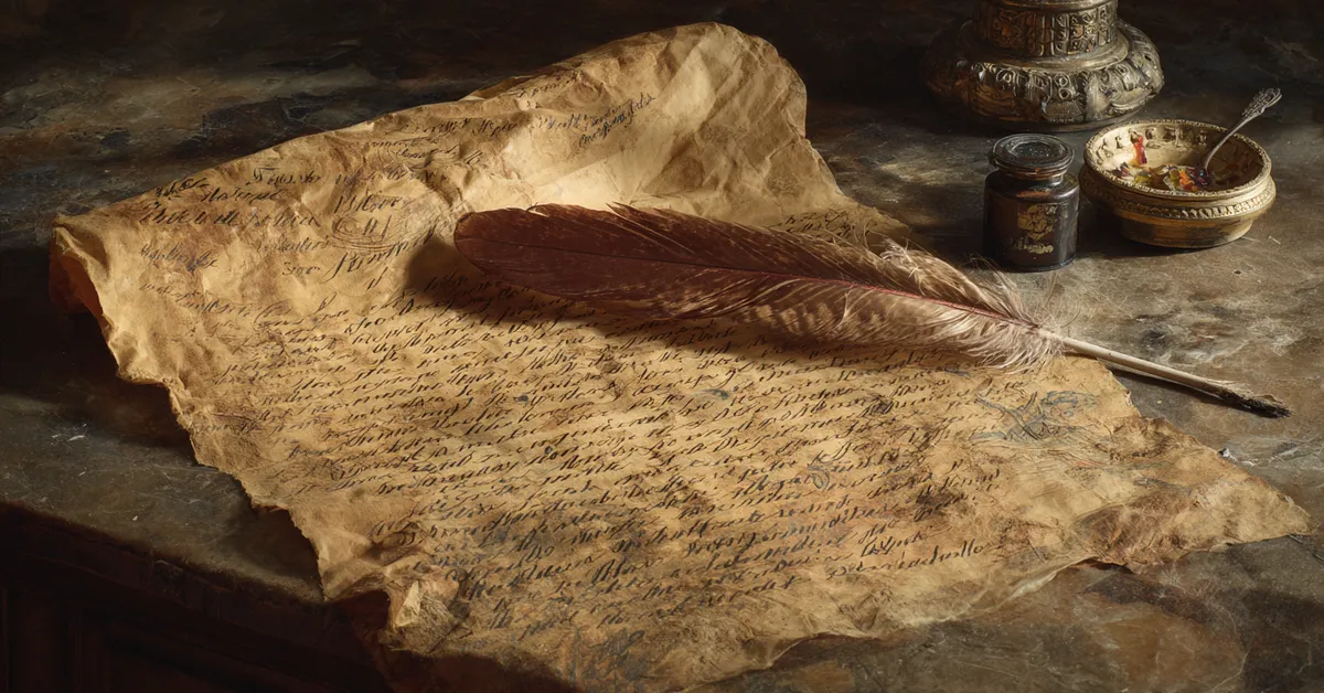A parchment filled with figurative markings and quill strokes supporting the study of literary devices in Pericles Prince Of Tyre Literary Devices